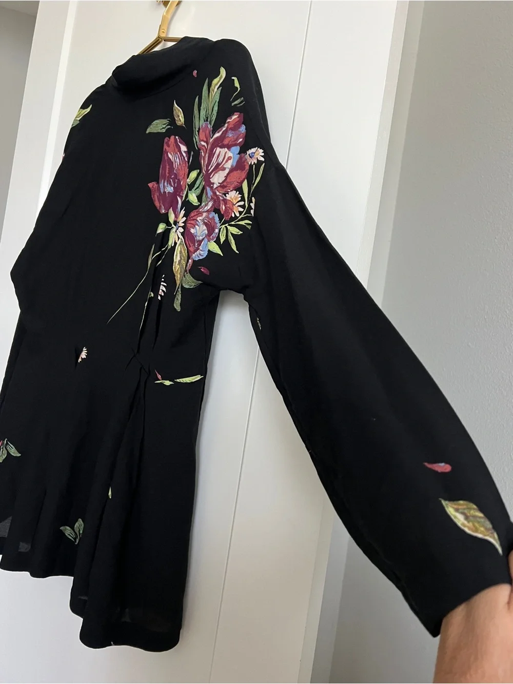 Free People Gemma Tunic Dress Small Black Floral Open Back Mini